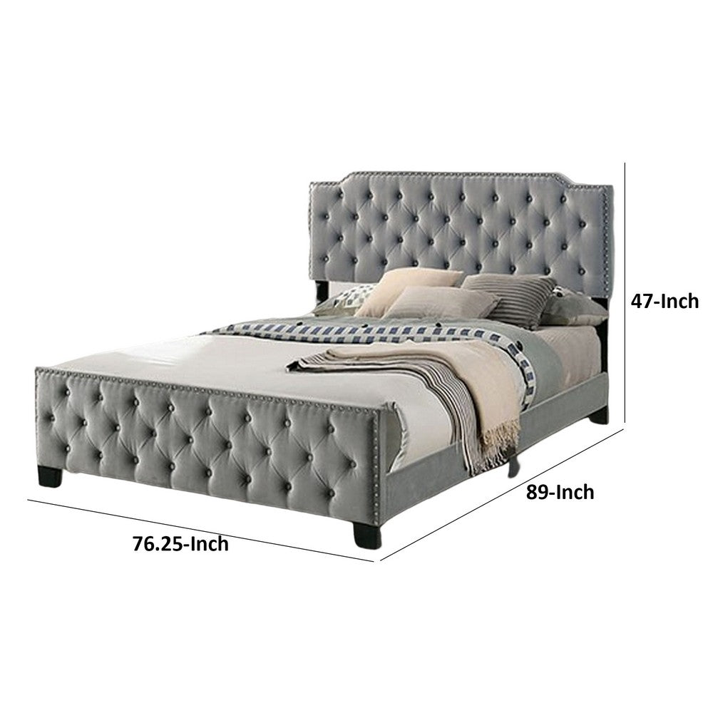 Agapi California King Bed, Button Tufted, Nailhead Trim, Gray Upholstery By Casagear Home