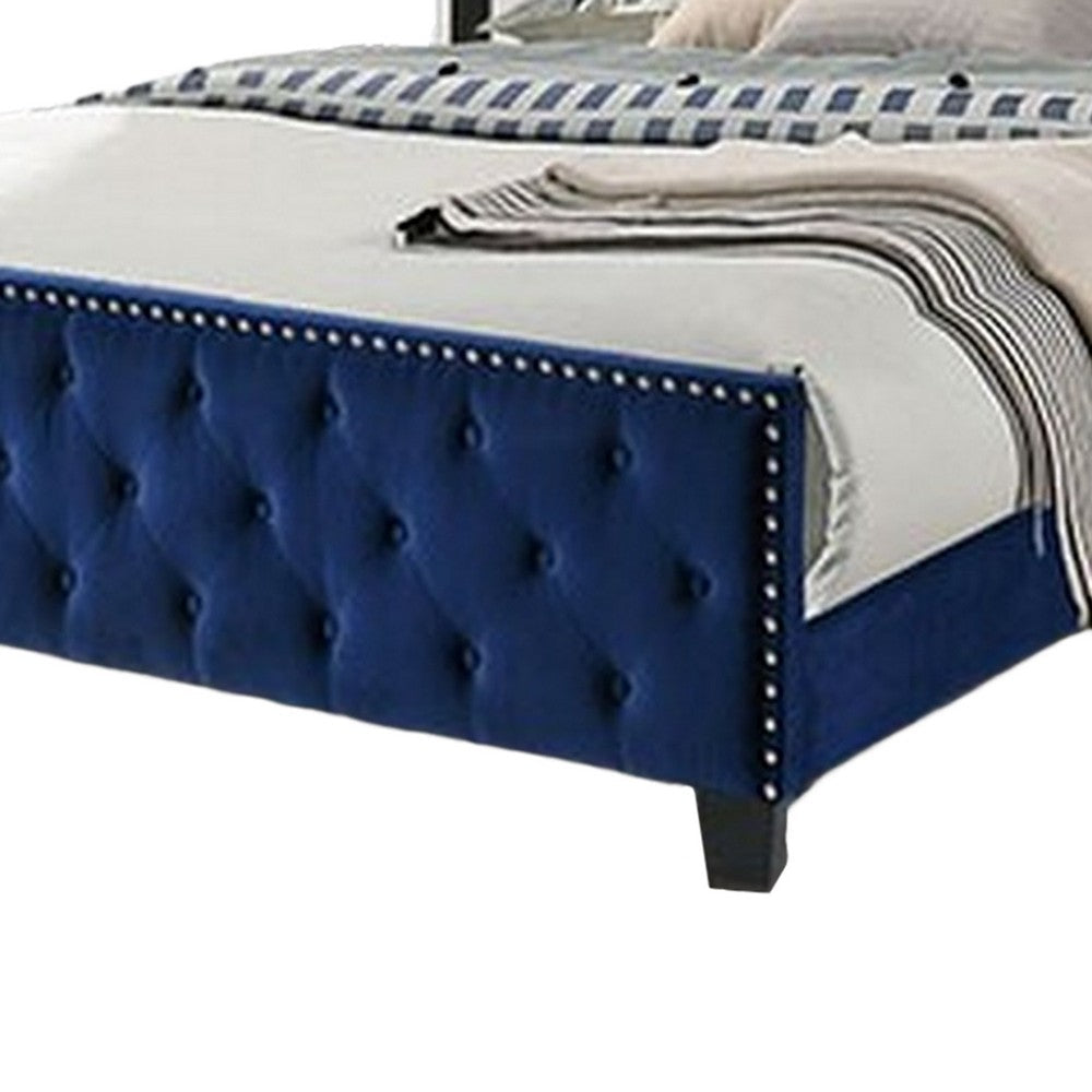 Agapi California King Bed, Button Tufted, Nailhead Trim, Navy Upholstery By Casagear Home