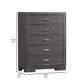 Aliso 47 Inch Tall Dresser Chest, 5 Drawers, Solid Wood, Dark Gray Finish By Casagear Home