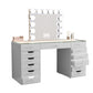 Niki 60 Inch Vanity Desk, 13 Drawers, USB Port, Glass Tabletop, White By Casagear Home