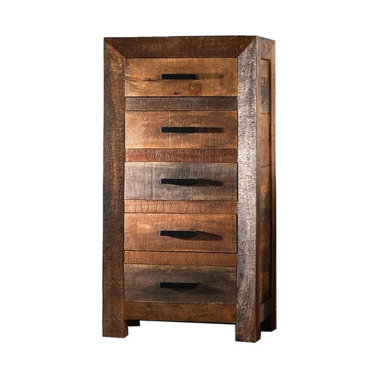 Agon 45 Tall Dresser Chest, 5 Drawers, Mango Wood, Natural Brown Finish By Casagear Home