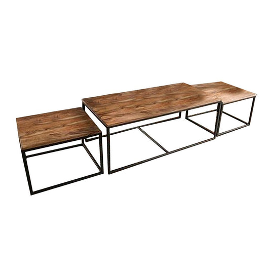 Larke 3 Piece Nesting Coffee and End Table Set, Steel, Brown Rosewood By Casagear Home