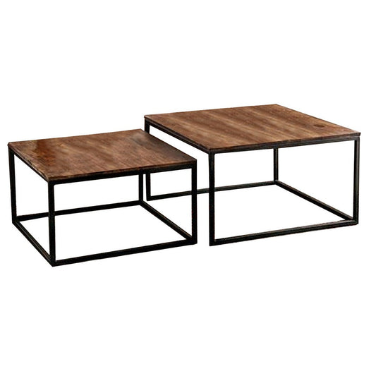 Larke Coffee Table, 2 Piece Set Nesting Tables, Steel Frame, Brown Rosewood By Casagear Home