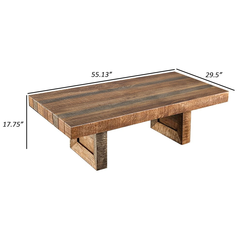 Agon 55 Inch Coffee Table, Mitered Corners, Mango Wood, Natural Brown By Casagear Home