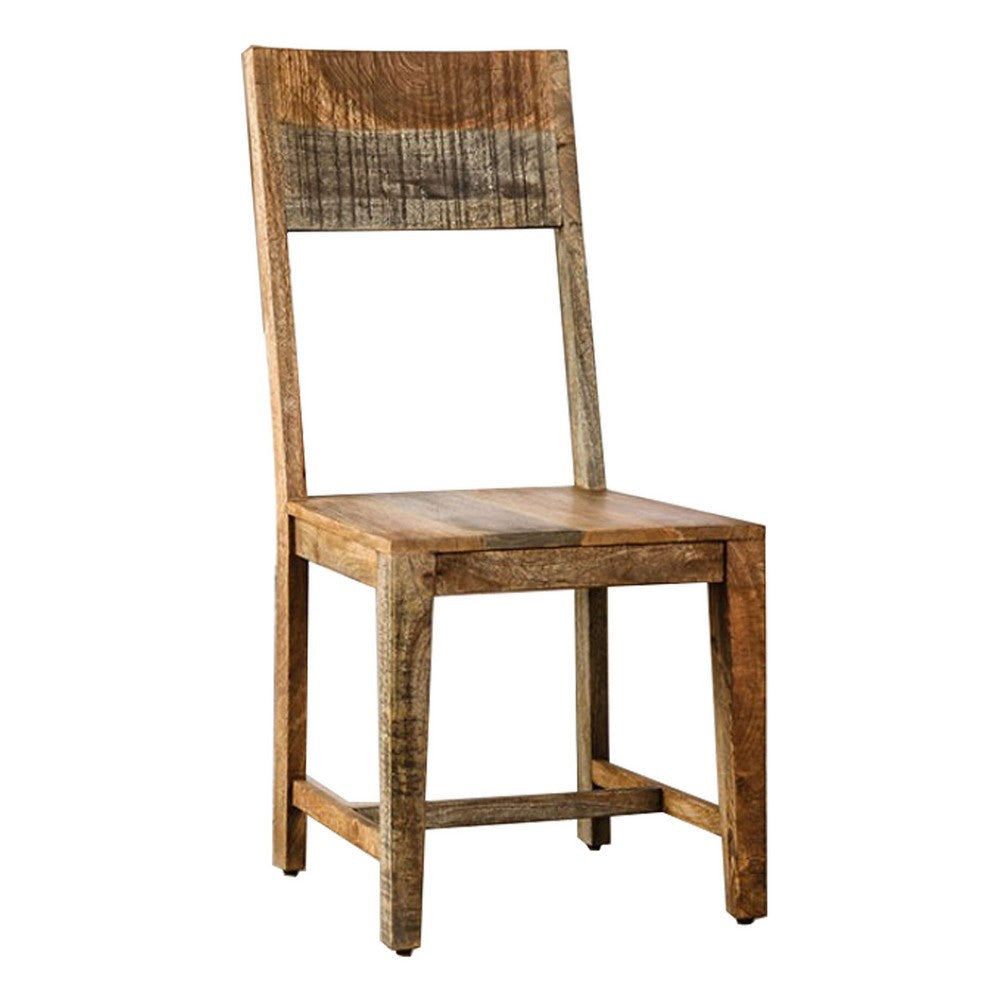 Agon 39 Inch Dining Chair Set of 2, Rough Sawn, Mango Wood, Natural Brown By Casagear Home
