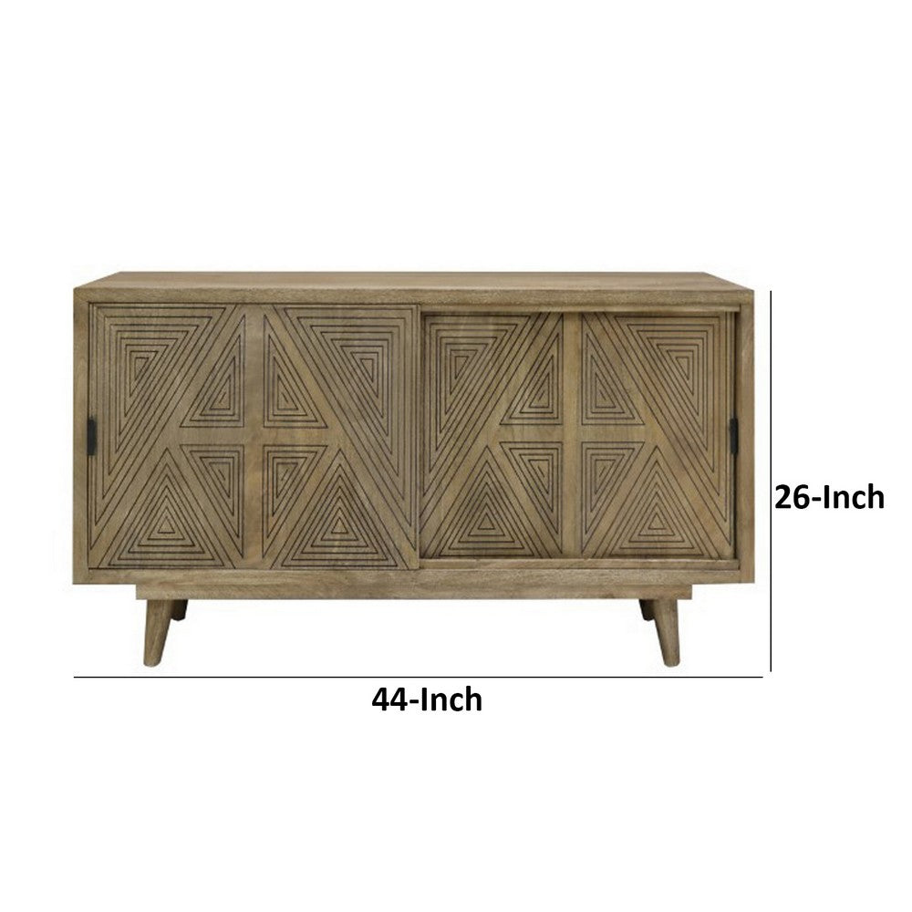 Zaha 44 Inch Sideboard Server Console, 2 Doors, Mango Wood, Natural Brown By Casagear Home