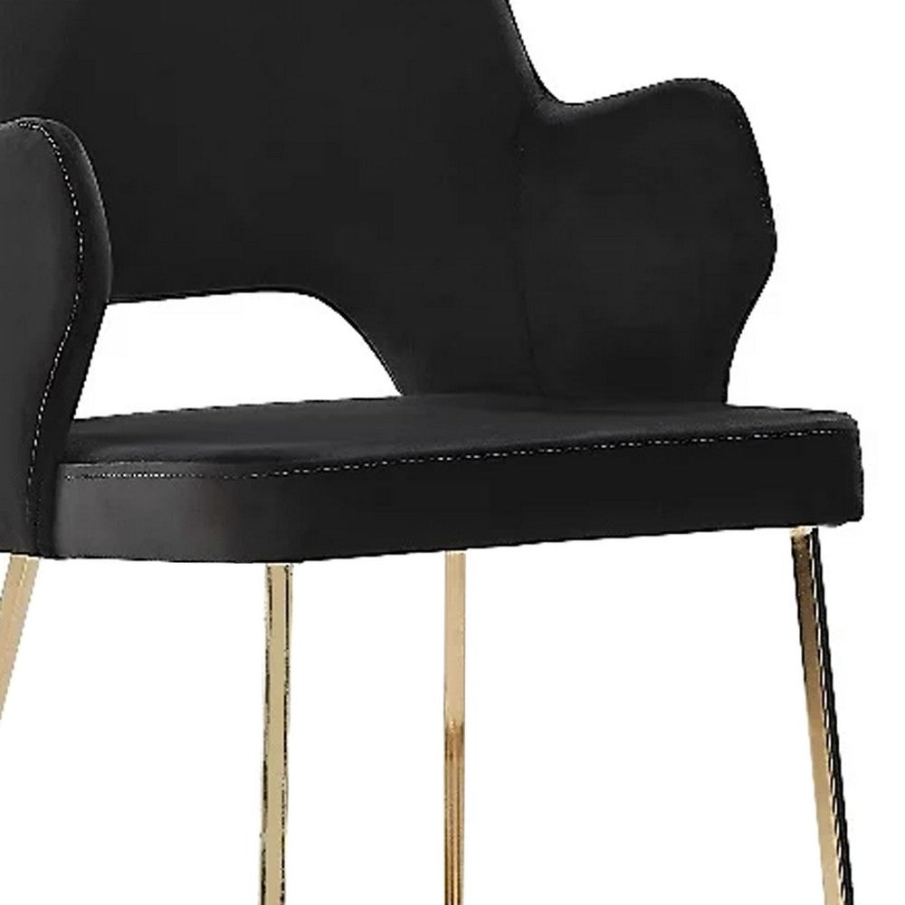 20 Inch Side Chair Set of 2, Wingback, Stitched Microfiber, Black, Gold By Casagear Home