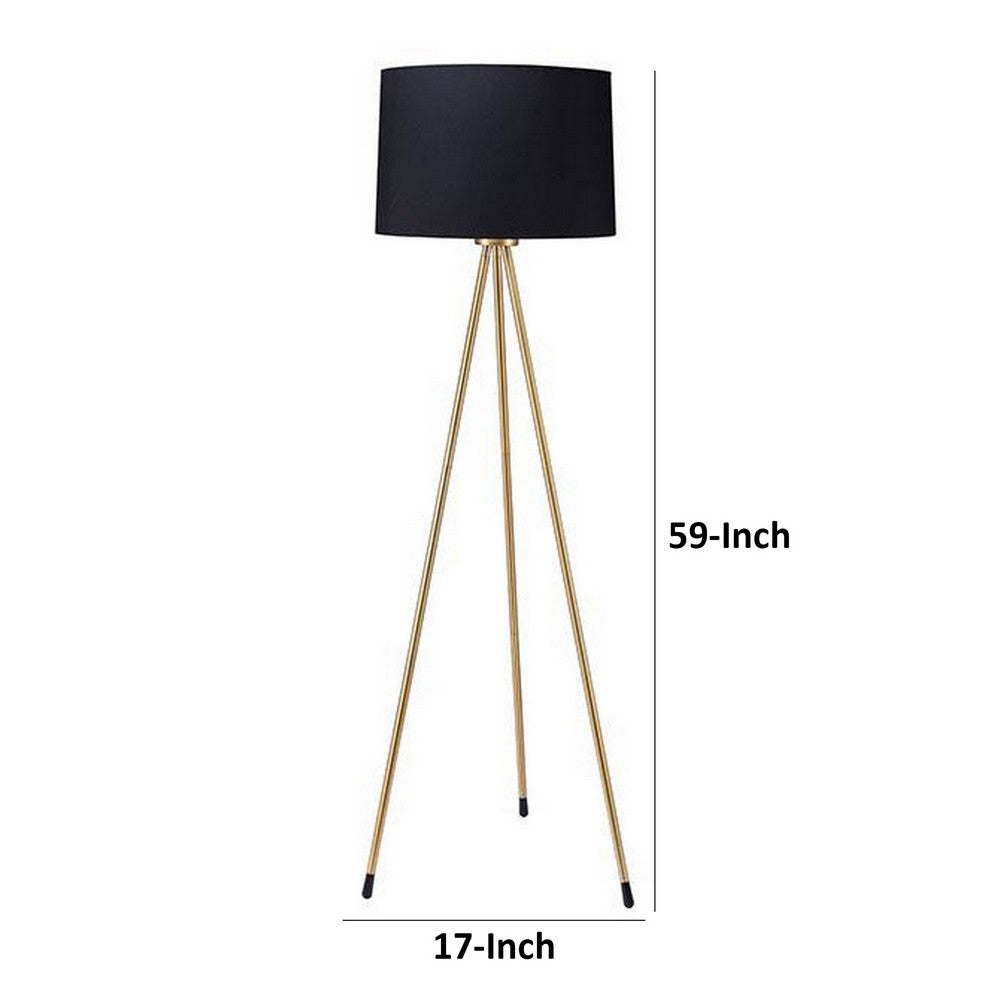 Zeri 59 Inch Floor Lamp, Modern Style Tripod Legs, Metal, Black and Gold By Casagear Home