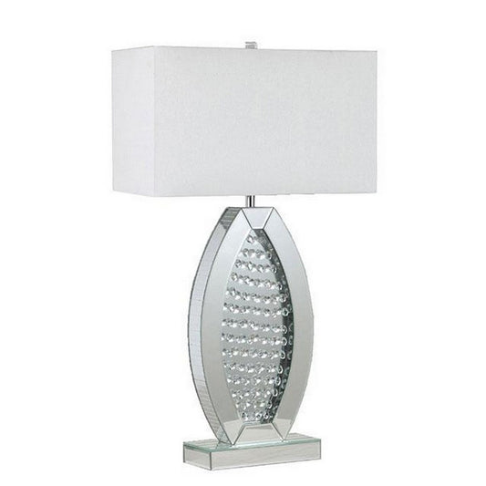 30 Inch Table Lamp, Acrylic Crystal, Rectangular Shade, Curved, Silver By Casagear Home