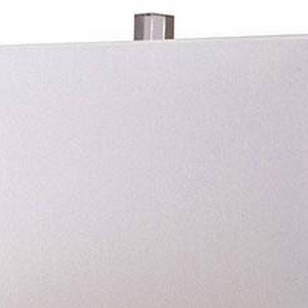 25 Inch Table Lamp, Glitter Panel, Frieze Base, Glass, Silver Metal Frame By Casagear Home