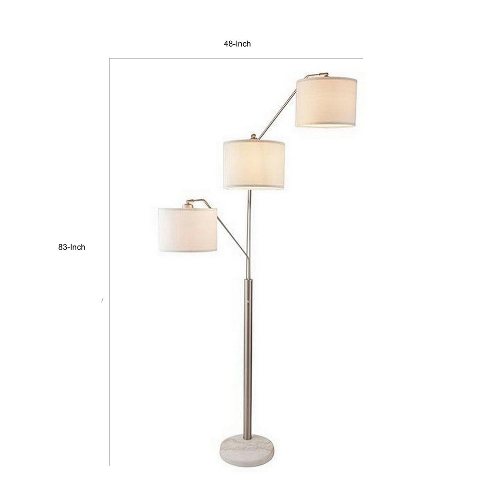 83 Inch Floor Lamp, AdjusFloor, 3 Level Design, Marble, Metal, Silver By Casagear Home