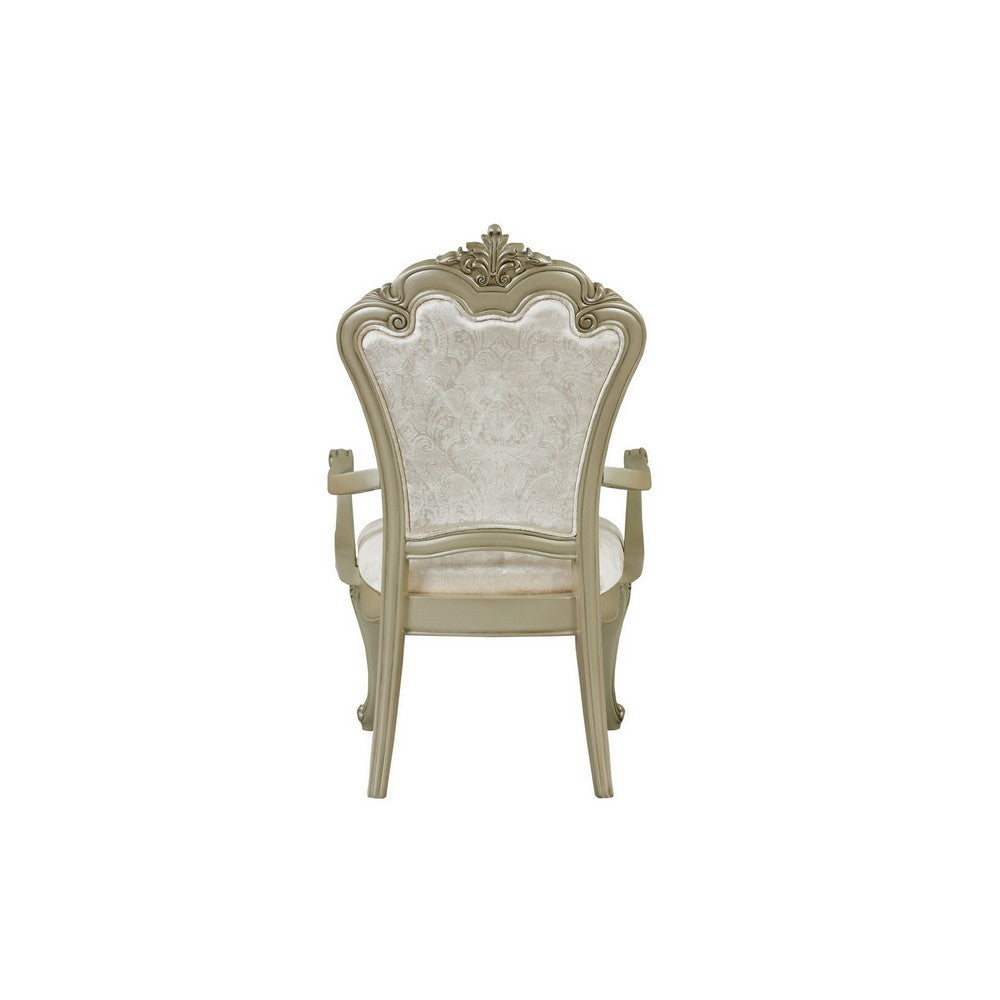 Siq 27 Inch Dining Armchair Set of 2, Upholstered, Champagne Gold, Silver By Casagear Home