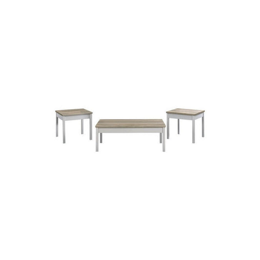 Jessie 3pc Coffee and End Table Set, Modern Light Brown Top, White Frame By Casagear Home