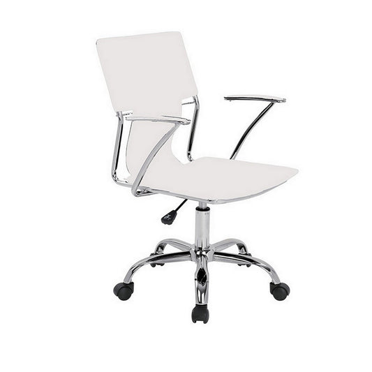 22 Inch Office Chair, Adjustable Lift, Ergonomic, Wheels, White, Chrome By Casagear Home