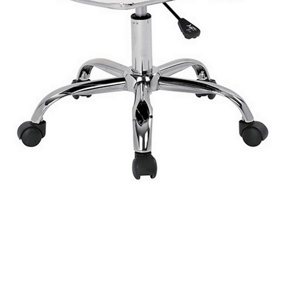 22 Inch Office Chair, Adjustable Lift, Ergonomic, Wheels, White, Chrome By Casagear Home