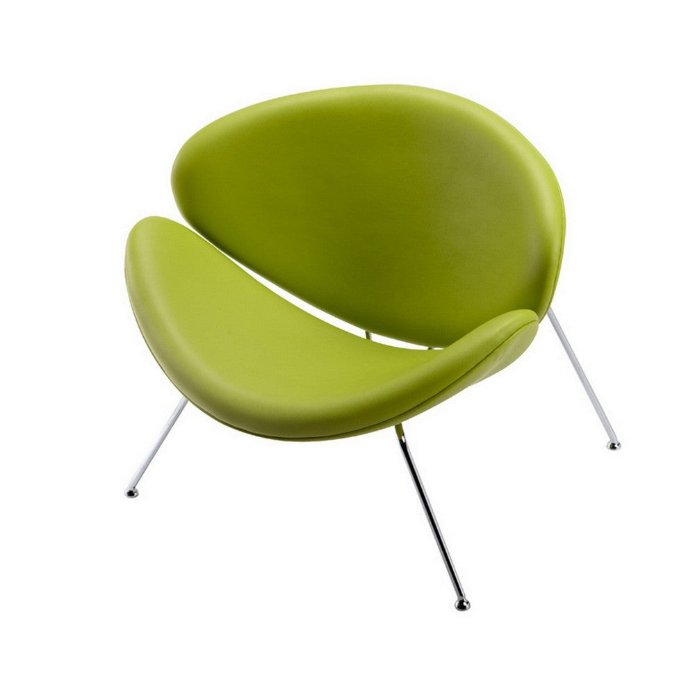 34 Inch Accent Chair, Semicircle Round Shape, Faux Leather, Lime Green By Casagear Home