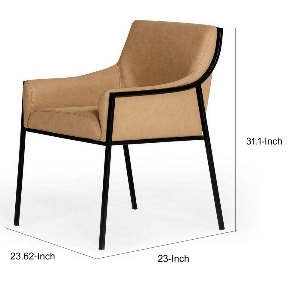 24 Inch Dining Chair, Modern Exposed Frame, Tan Faux Leather, Metal, Black By Casagear Home