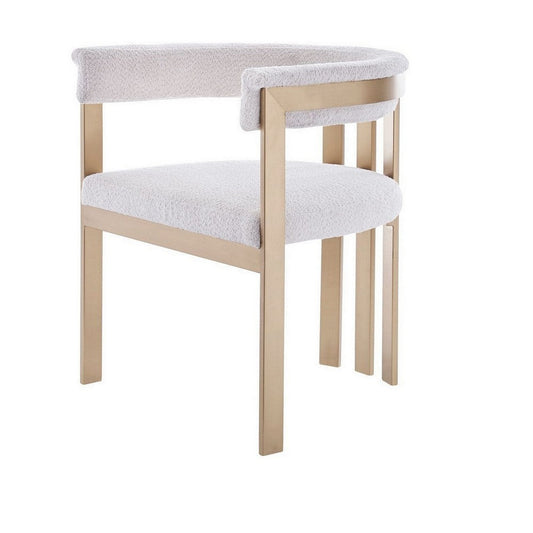 25 Inch Dining Chair, Contemporary Art Style, Sherpa Velvet, Beige, Gold By Casagear Home