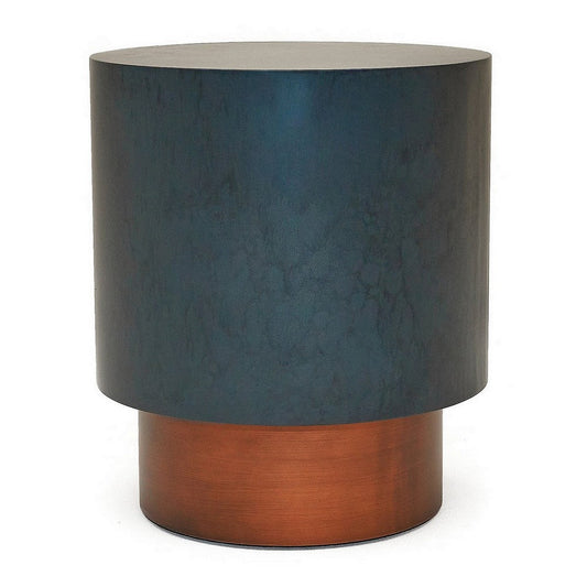 25 Inch End Table, Modern Round Silhouette, Copper Base, Metal, Black By Casagear Home
