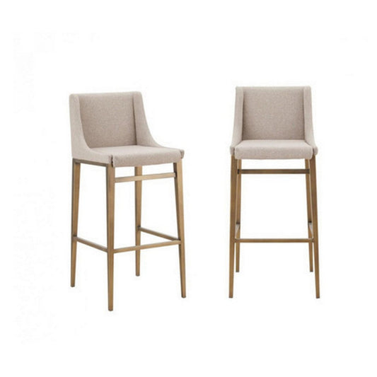 Cid Kinn 27 Inch Counter Stool Chair Set of 2, Beige Velvet Upholstery By Casagear Home