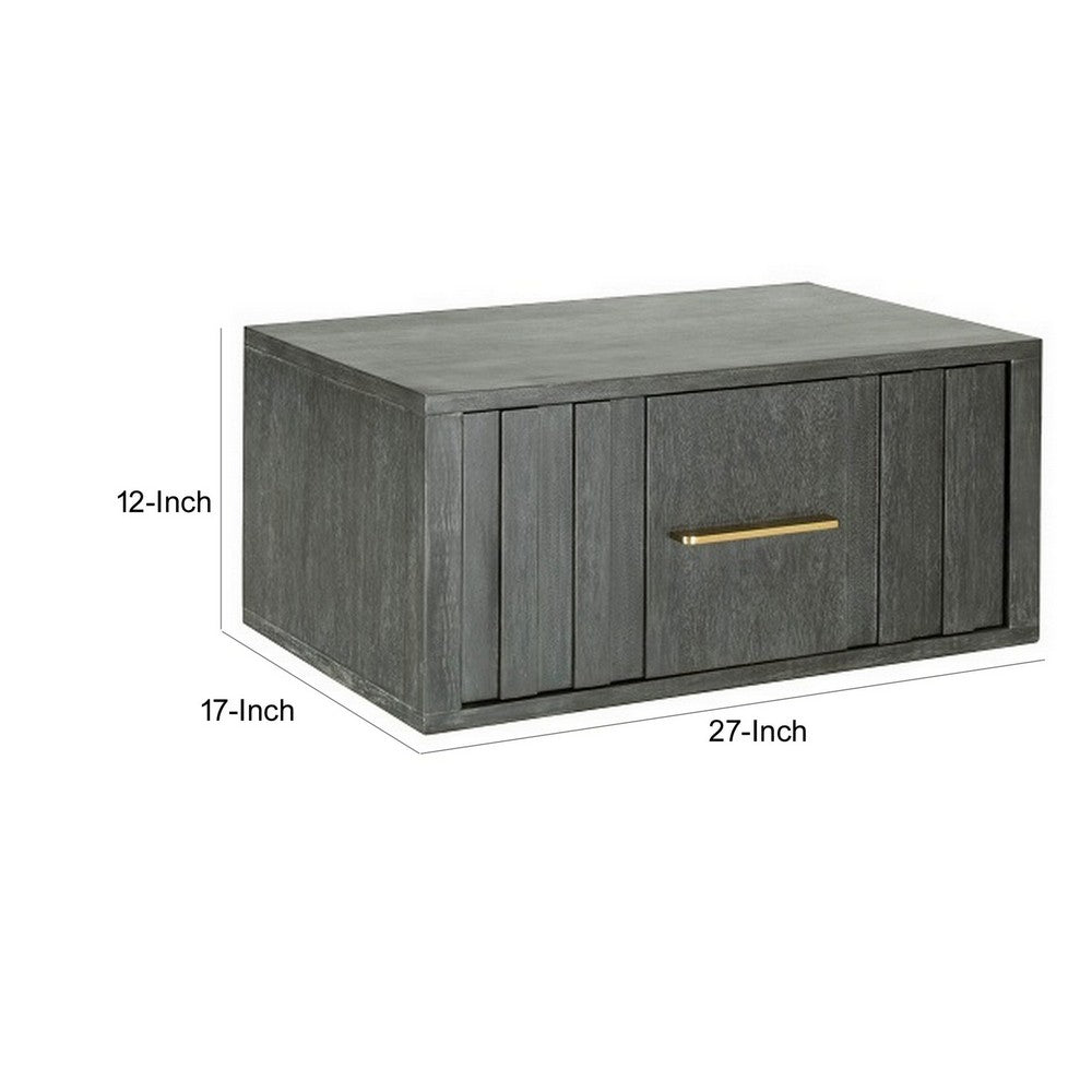 Cid Lime 27 Inch Nightstand, 1 Drawer, Brass Handles, Acacia Wood, Gray By Casagear Home