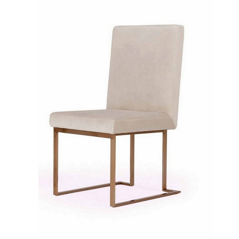 24 Inch Dining Chair Set of 2, Brass Steel Frame, Beige Velvet Upholstery By Casagear Home