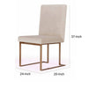 24 Inch Dining Chair Set of 2, Brass Steel Frame, Beige Velvet Upholstery By Casagear Home