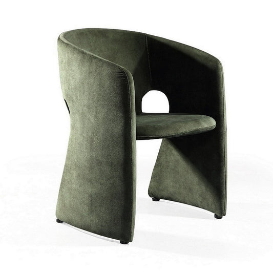 24 Inch Dining Chair, Gentle Slope, Cutout Back, Green Velvet Upholstery By Casagear Home