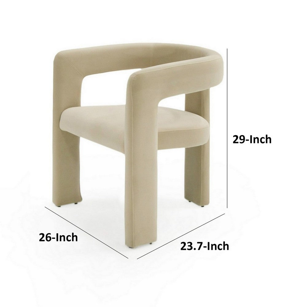 Lavi 26 Inch Dining Chair, Cushioned, Curved Open Back, Beige Upholstery By Casagear Home