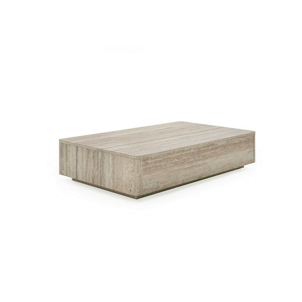 Lia 55 Inch Coffee Table, Rectangular Travertine Stone Finish Laminated Top By Casagear Home