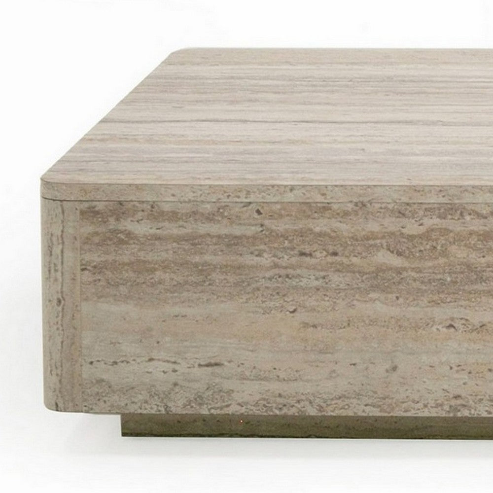 Lia 55 Inch Coffee Table, Rectangular Travertine Stone Finish Laminated Top By Casagear Home