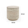 Lia 18 Inch End Table, Round Travertine Stone Finish Laminated Top By Casagear Home