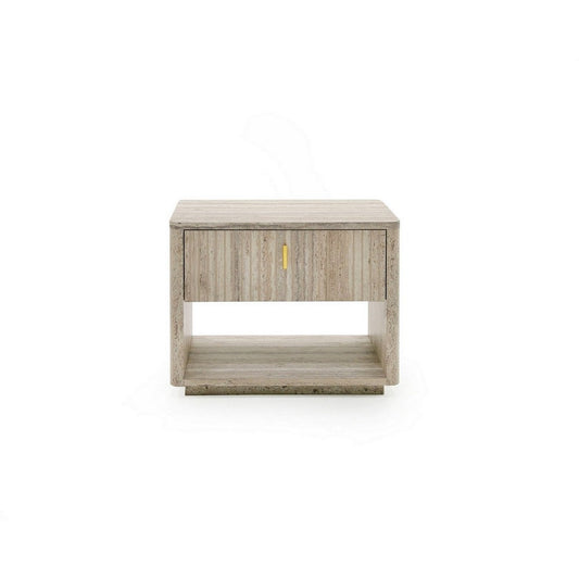 Fly 32 Inch Nightstand, 1 Drawer, 1 Sleek Gold Handle, Travertine Gray By Casagear Home
