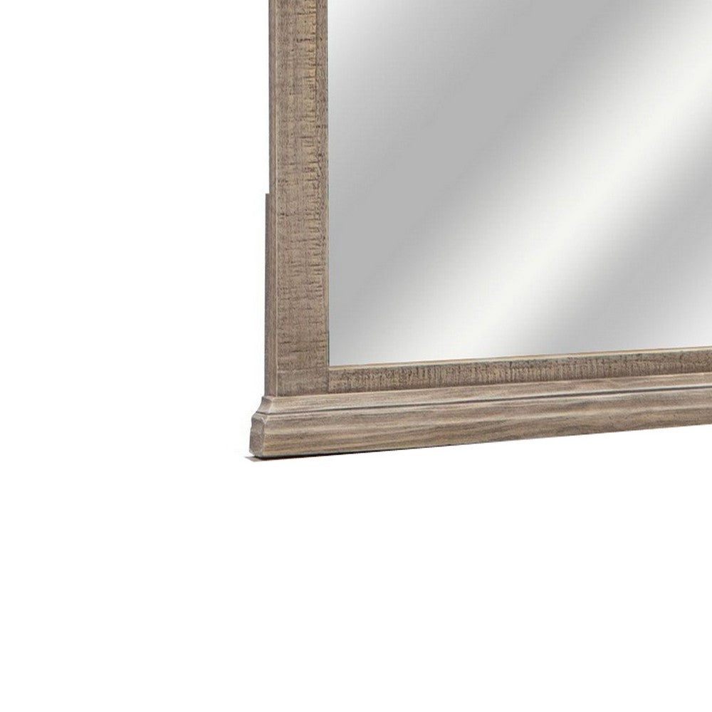 Tren 37 x 42 Dresser Mirror, Rectangular, Pine Wood, Gray, Grain Details By Casagear Home