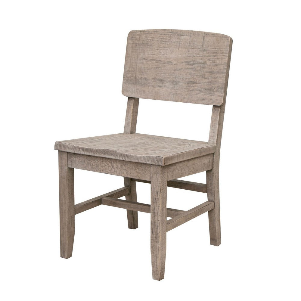 Rien 23 Inch Dining Chair Set of 2, Pine Wood, Grain Details, Rustic Gray By Casagear Home