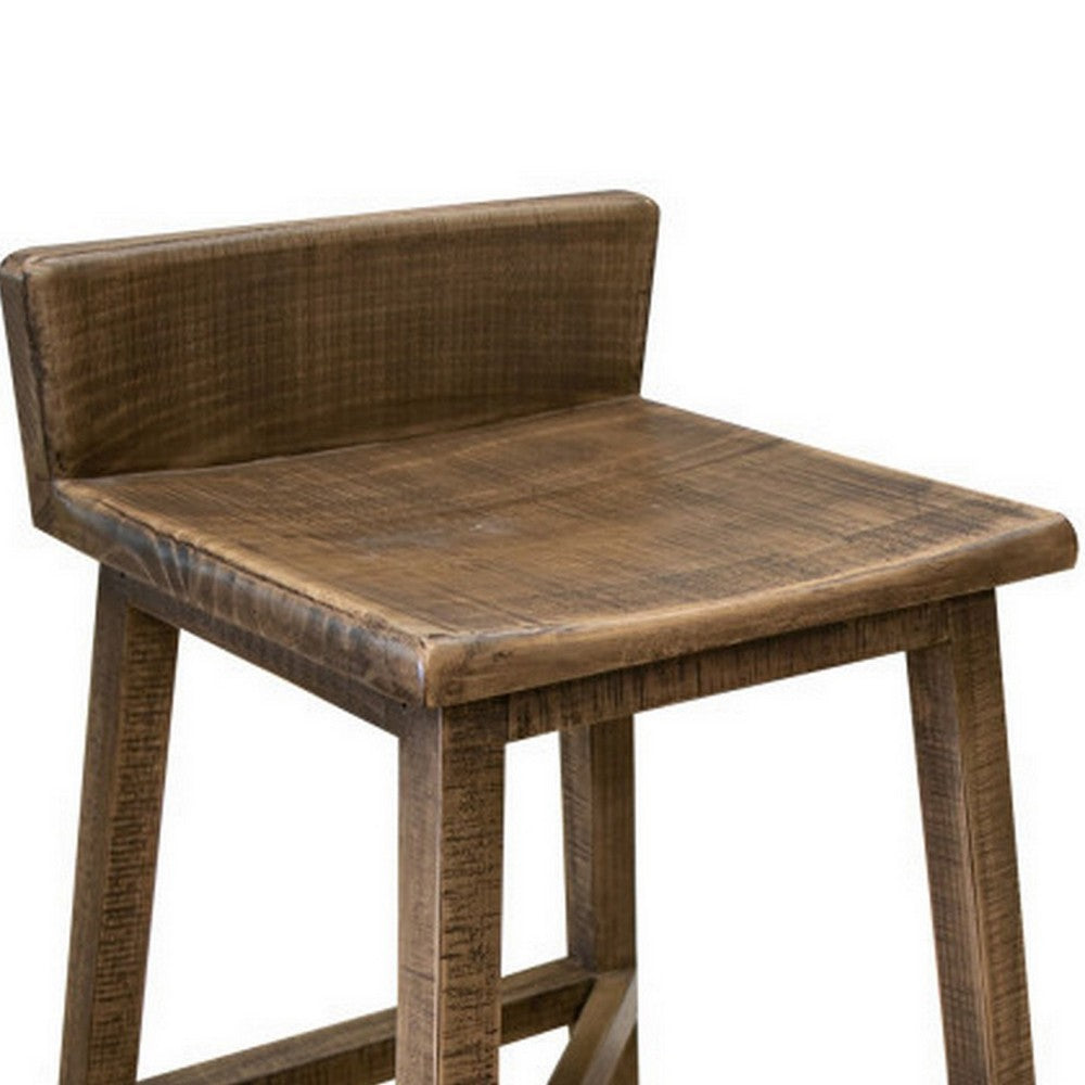 Genie 24 Inch Counter Height Chair Set of 2, Pine Wood, Distressed Brown By Casagear Home