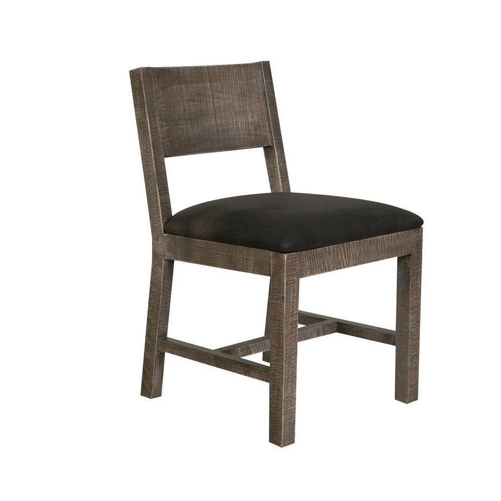 Piel 21 Inch Dining Chair Set of 2, Brown Pine Wood, Black Faux Leather By Casagear Home