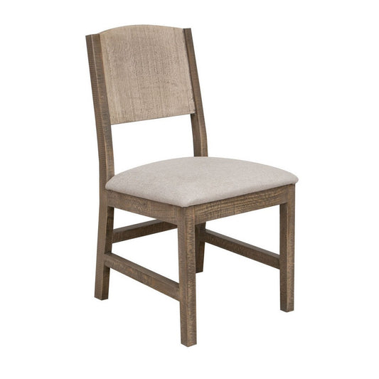 Aose 22 Inch Dining Chair Set of 2, Pine Wood, Rustic Brown, Gray Fabric By Casagear Home