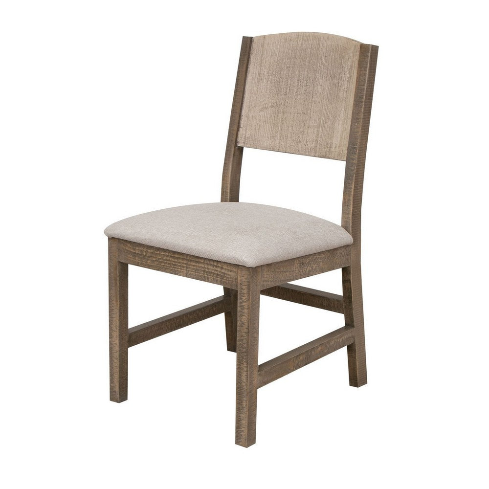 Aose 22 Inch Dining Chair Set of 2, Pine Wood, Rustic Brown, Gray Fabric By Casagear Home