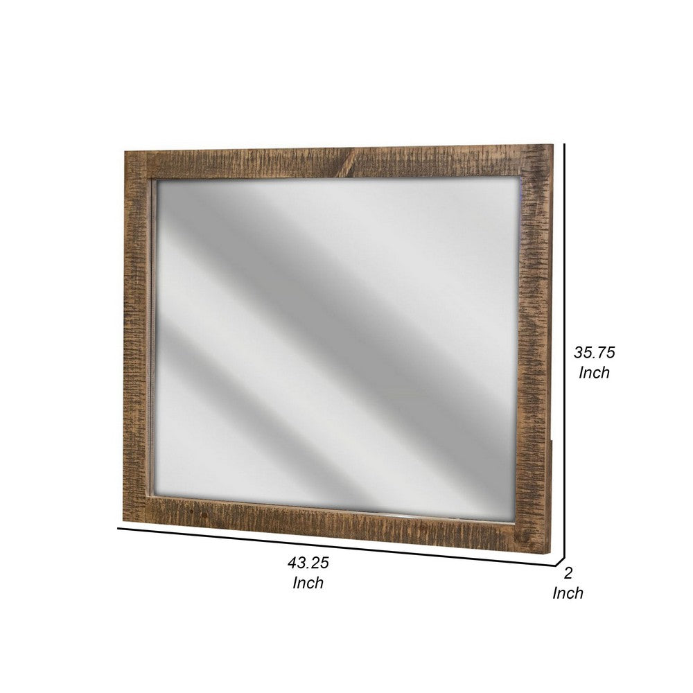 Texu 36 x 43 Inch Dresser Mirror, Solid Pine Wood, Rectangular, Brown By Casagear Home