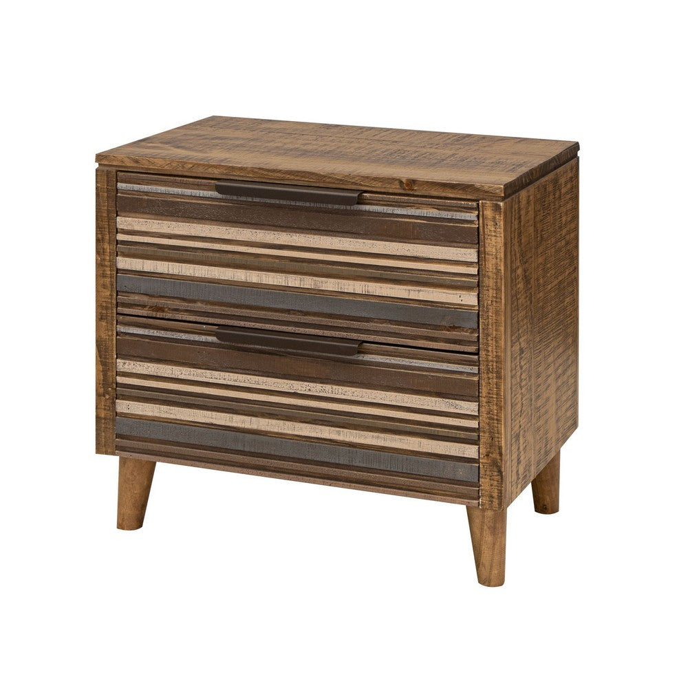 Texu 28 Inch Nightstand Table with 2 Drawers, Pine Wood, Brown, Blue By Casagear Home