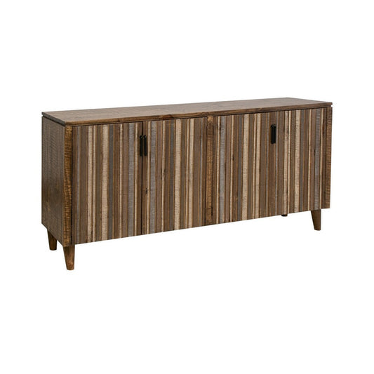 Texu 69 Inch Sideboard Console, Brown Blue Pine, 4 Doors, Pendant Handles By Casagear Home