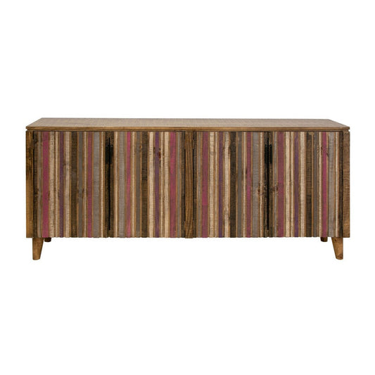 Texu 69 Inch Sideboard Console, Pine, 4 Doors, Pedant Handles, Brown, Pink By Casagear Home