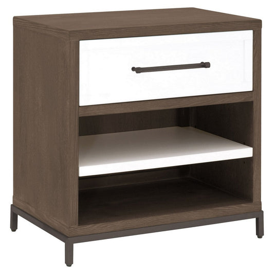 29 Inch Nightstand, 1 Drawer with Handle, 2 Open Spaces, White and Brown By Casagear Home