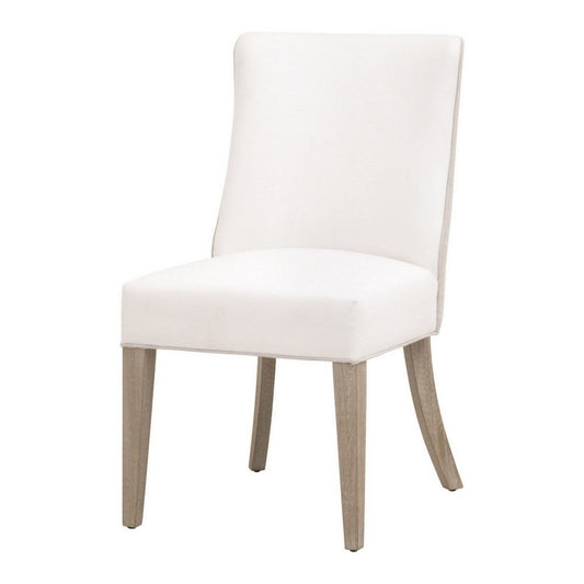 27 Inch Dining Chair Set of 2, Cushioned, Linen White, Brown Ash Wood By Casagear Home