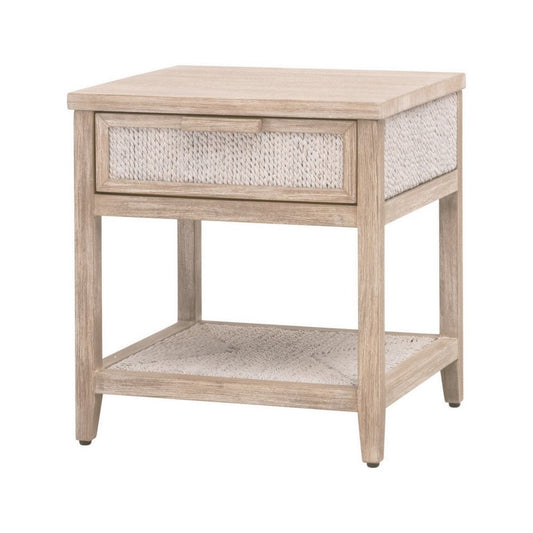 24 Inch Nightstand, 1 Drawer with Handle, Hand Woven Rope, White, Oak Brown By Casagear Home
