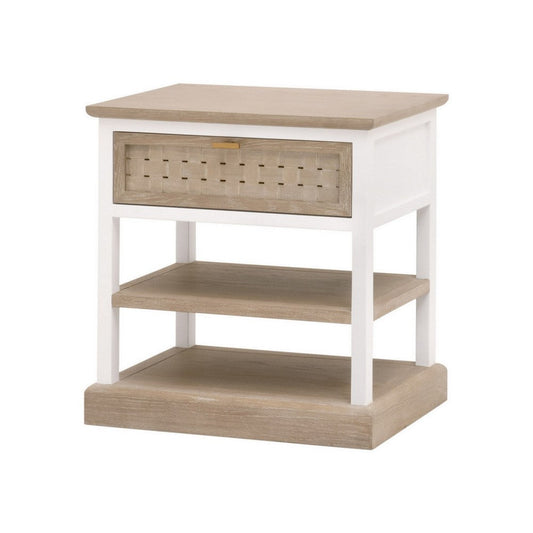25 Inch Side End Table, 1 Drawer, 2 Open Storage Shelves, White, Oak Brown By Casagear Home