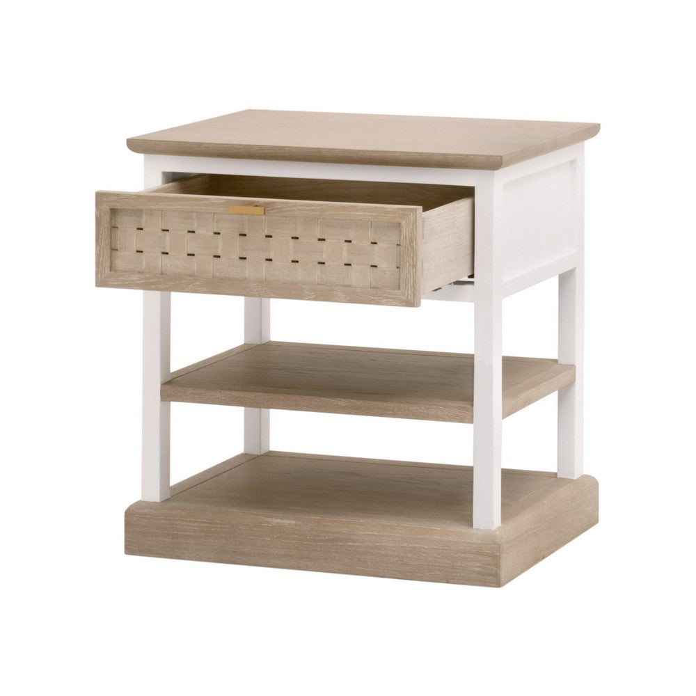 25 Inch Side End Table, 1 Drawer, 2 Open Storage Shelves, White, Oak Brown By Casagear Home