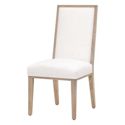 26 Inch Dining Chair Set of 2, Cushioned Seat, White Upholstery, Oak Brown By Casagear Home
