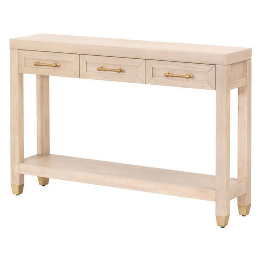 Jae 47 Inch Console Table, 3 Drawers, Gold Handles, Rectangular, Oak Brown By Casagear Home